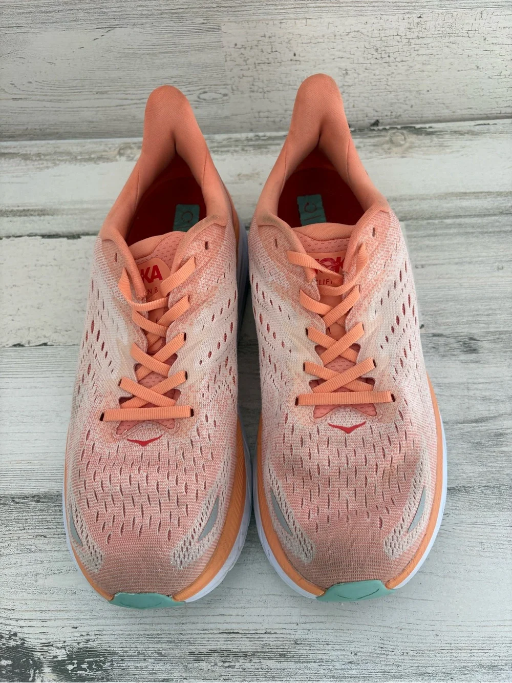 HOKA Women’s Size 9.5 Clifton 8 Lace Up Running Shoes In Peach
